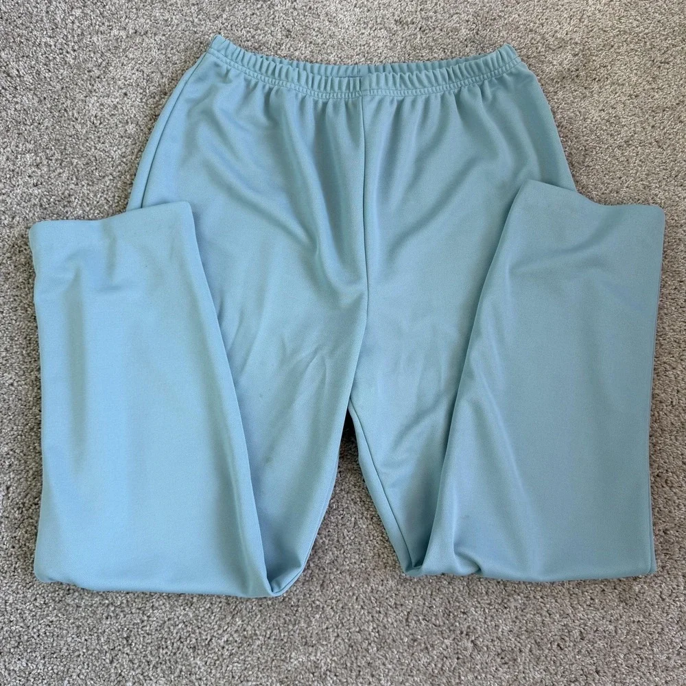 Vintage Blair Jacket Pants Set Womens Large Blue Knit Elastic Waist Short Sleeve